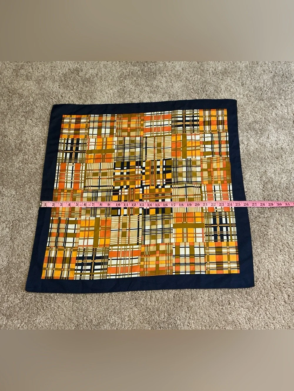 True Vintage 60’s/70’s Navy Blue/Orange/Cream/Brown Plaid Scarf